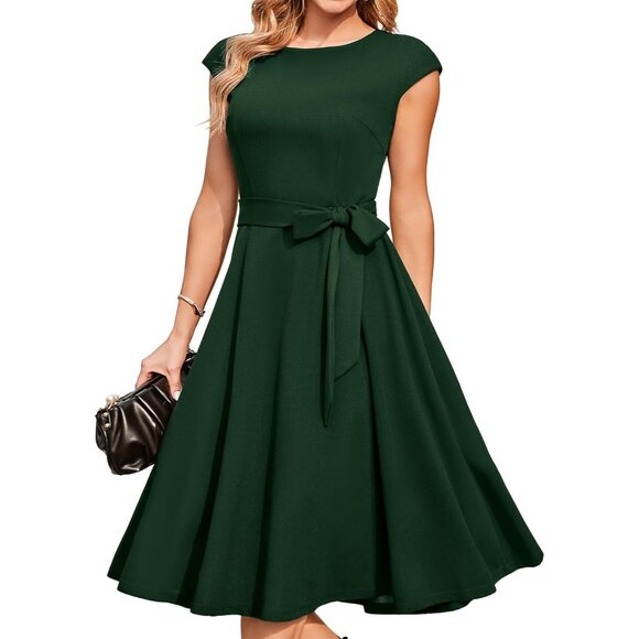 Dresstells Women's Darkgreen Modest Vintage Cocktail Formal Party Dresses - Picture 1 of 8